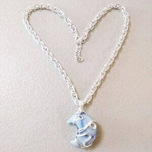Rare! Pale Blue Aventurine Moon Pendant Necklace - Calling All Moon Goddesses